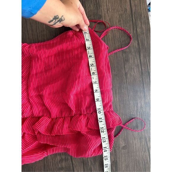 Keepsake the Label Ruched Ruffled Red White Striped Cami Midi Dress Size S - Picture 11 of 14